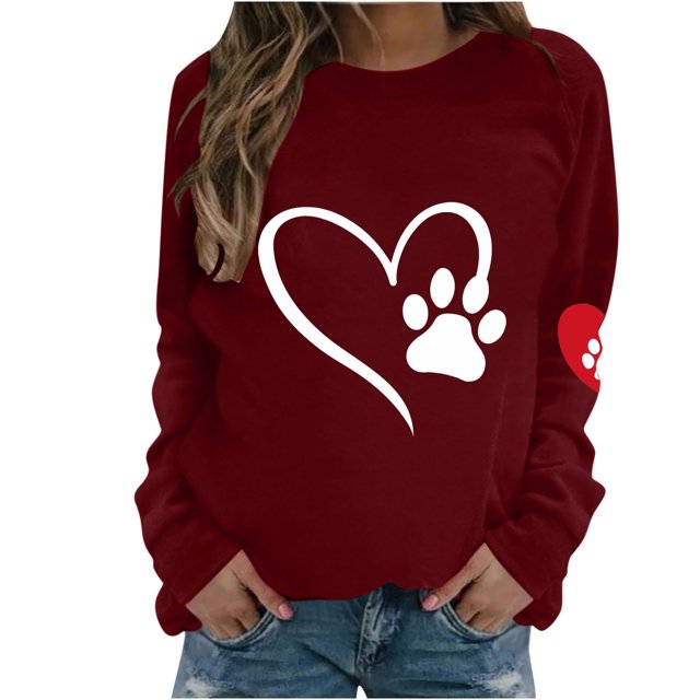 Birdeem Mode Femmes Imprimé Col Rond Chandail Tops Manches Longues Blouse Confortable Chandail en Molleton