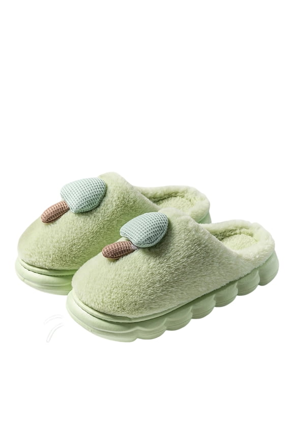 Cozy Fleece Cloud Slippers, Women's Cozy Fleece Cloud Slip On Slippers Winter Warm Plush Indoor Shoes Thick Platform Platform House Mules Outdoor Casual Bubble Sole Slides, Green 5.5