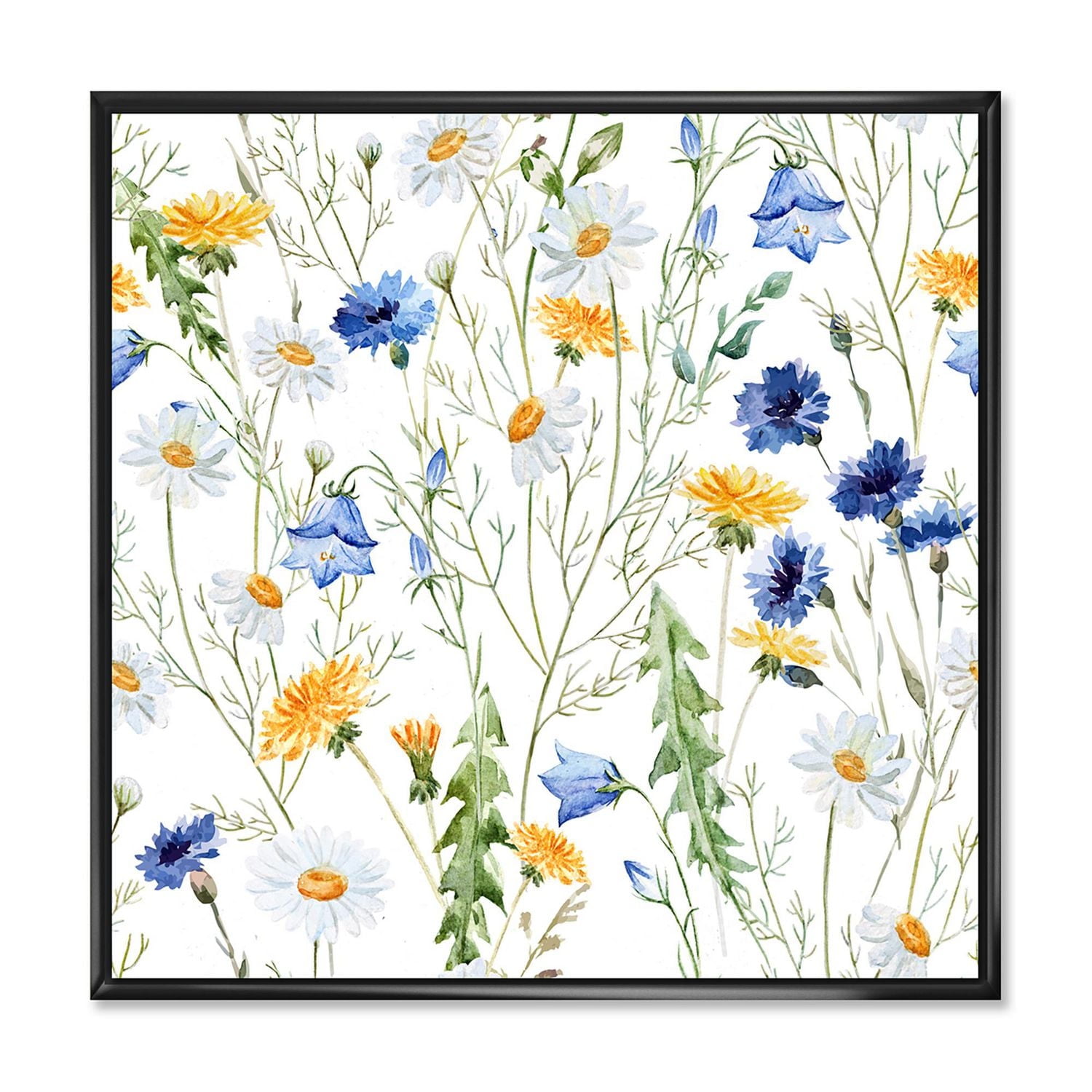 Designart Fleurs sauvages Camomille et Clover Bell II ART MURAL À CADRE FLOTTÉ