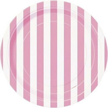 7" Striped Paper Dessert Plates, Light Pink, 8ct