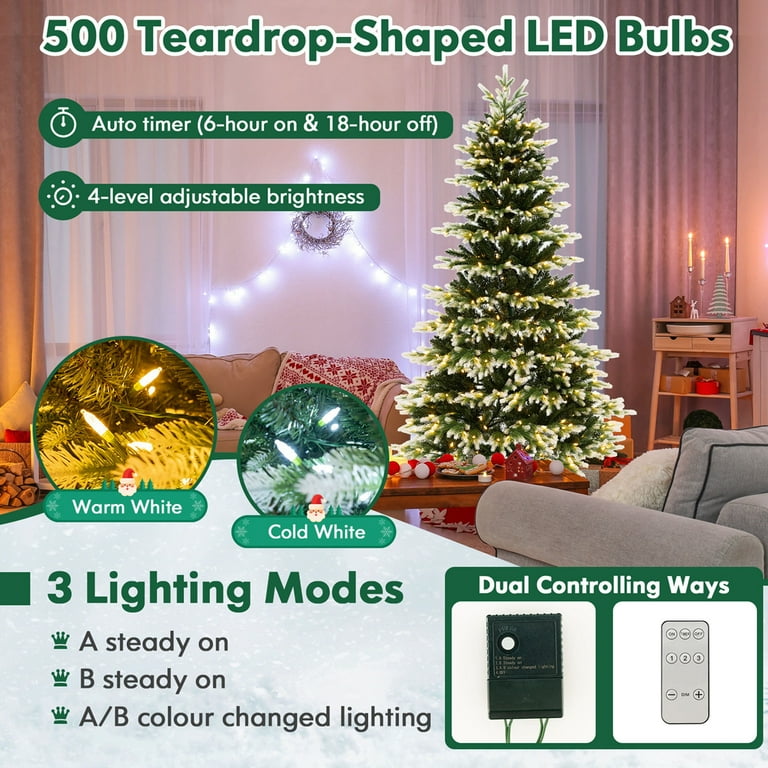 Costway 7 ft Pre-Lit Christmas Tree, Hinged Design, 500 LED Lights