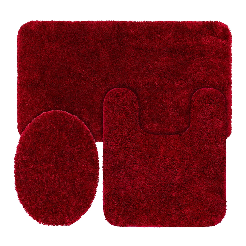 Mainstays Performance Solid Bath Rug 3 pc. Set, Red Sedona, ELID, 19
