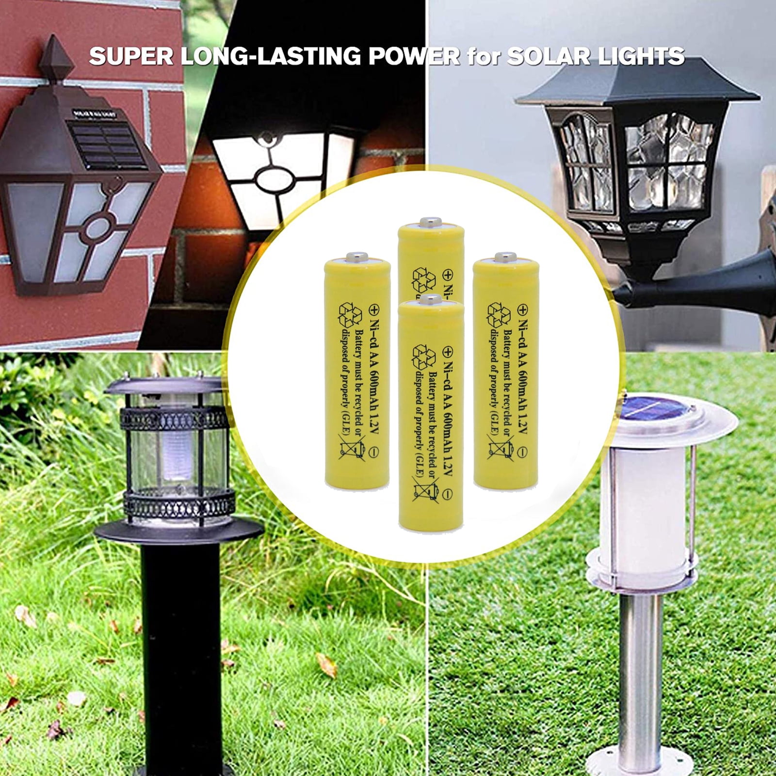 AA 600mAh 1.2v Nicd Rechargeable Batteries for Outdoor Garden Solar Lights 24 Pack