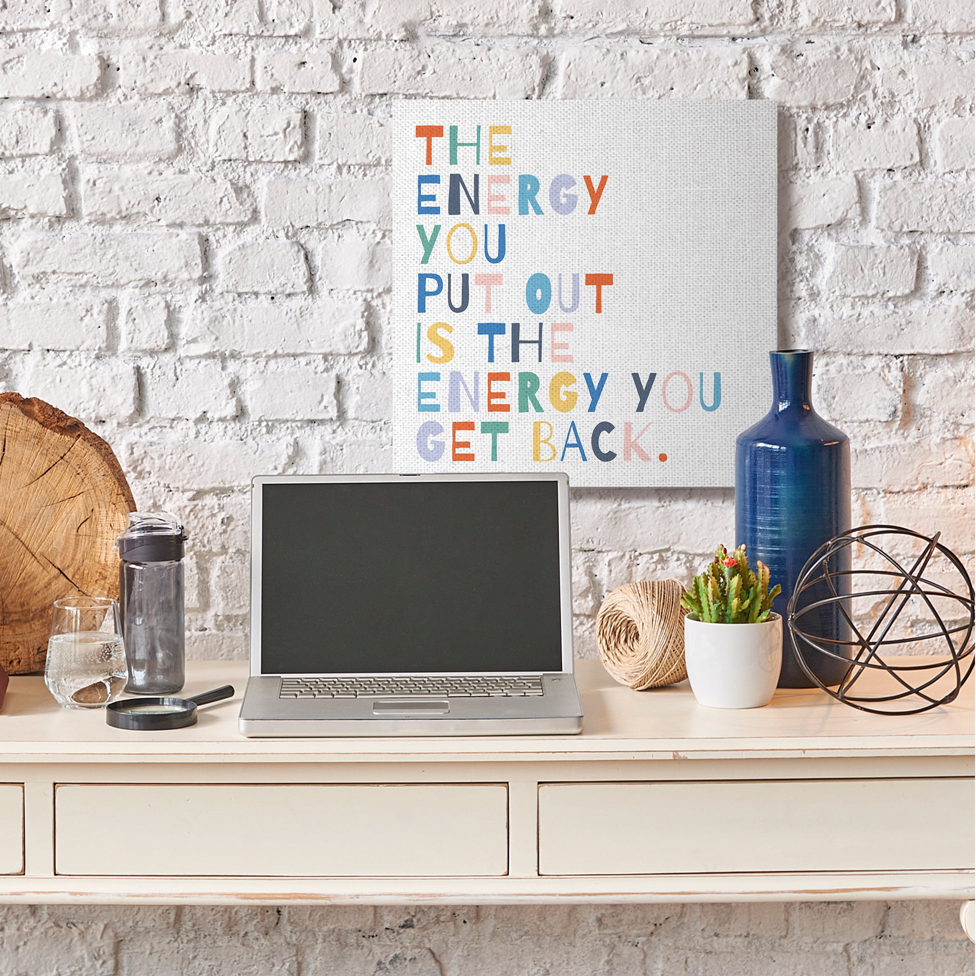 Stupell Industries Motivational Energy You Put Out Rainbow Text Canvas Wall Art by Moira Hershey
