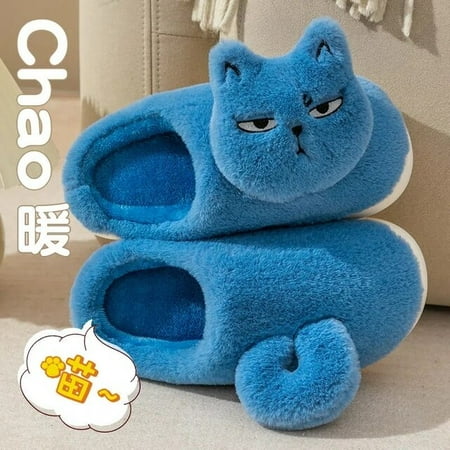 

CoCopeanut Cartoon Cat Women Slipper Winter House Warm Faux Fur Family Shoes Cute Funny Animals Plush Thick Sole Ladies Home Slippers