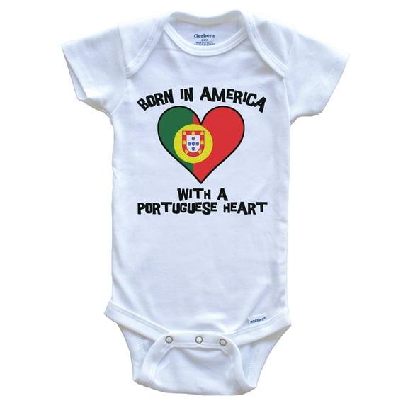 Born In America With A Portuguese Heart Baby Bodysuit Portugal Flag Baby Bodysuit, 0-3 Months White