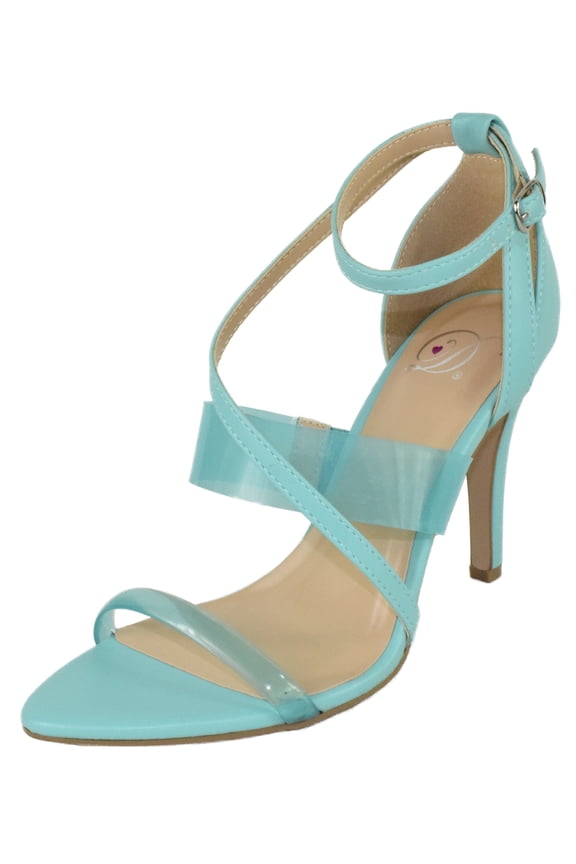 Delicious Women Stiletto High Heels Ankle Multi Clear Straps Open Peep Toe Lulu-S Turquoise Blue Light Teal 6.5