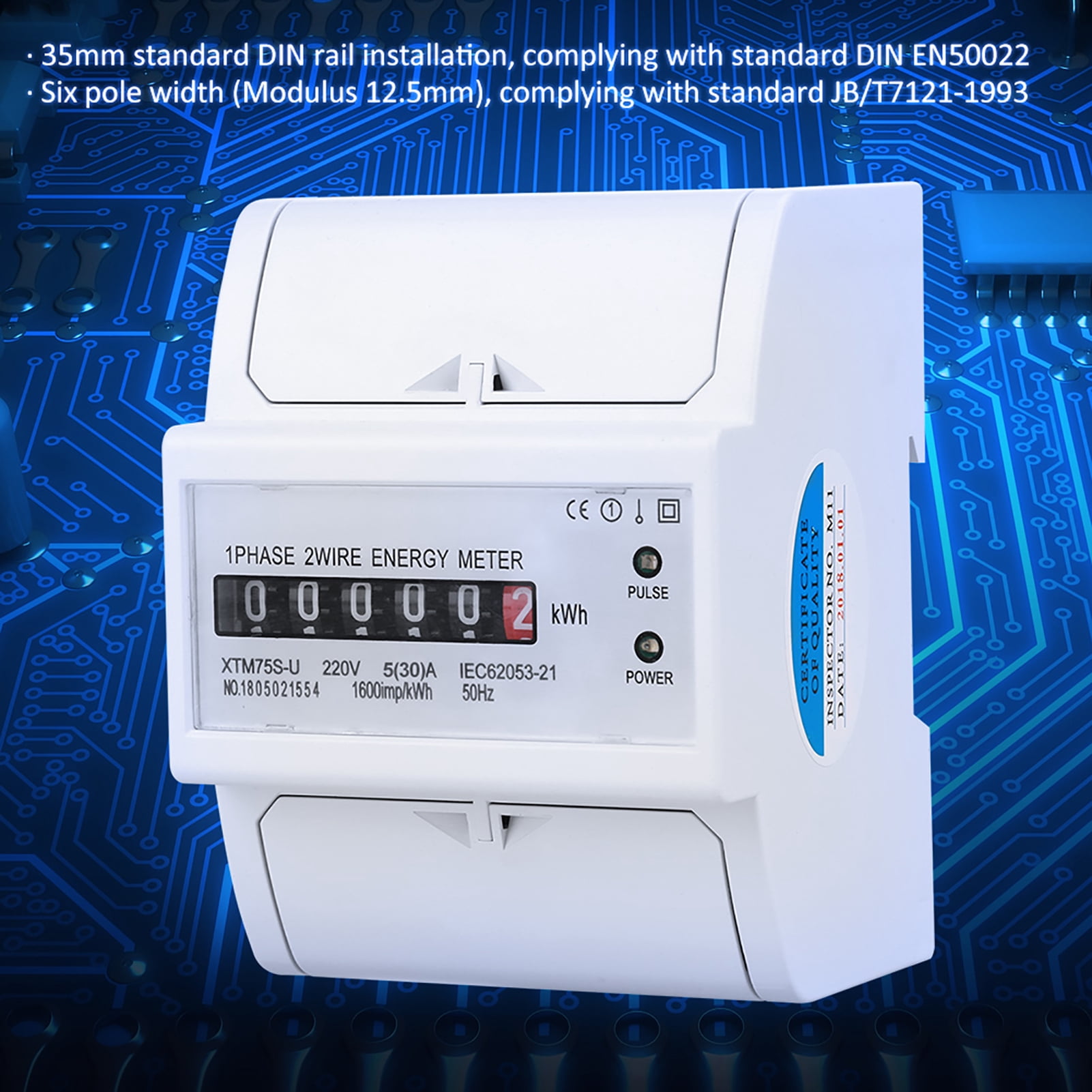 220V Single Phase Digital Electric Meter – DIN-Rail Mount, 5(30)A, Class 1 Accuracy Energy KWh Meter