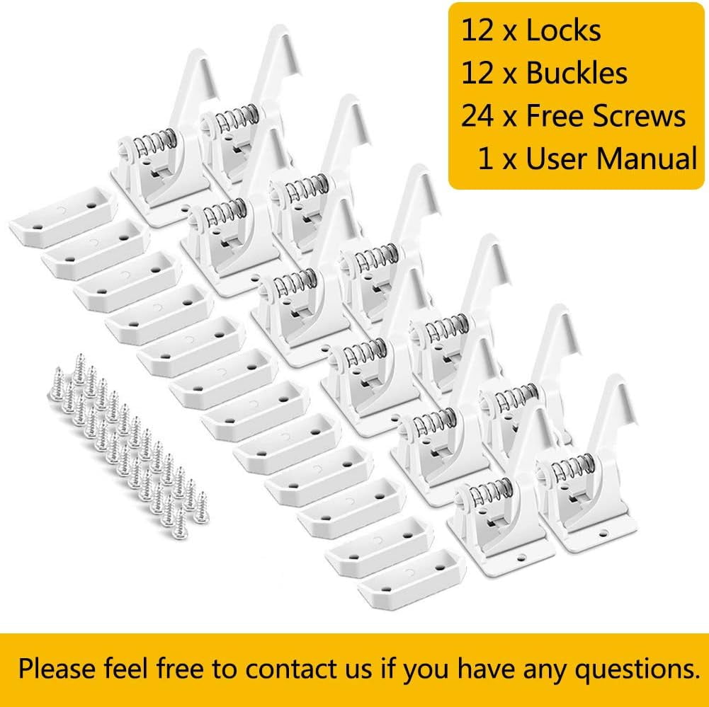 SONGAUN 12 PCS Child Safety Cupboard Locks, Invisible & Unlocked Design No Drilling Needed, Adhesive Easy Install, Baby Proof Safety Cabinet Locks Inside for Children Drawer Kitchen Closet Latches