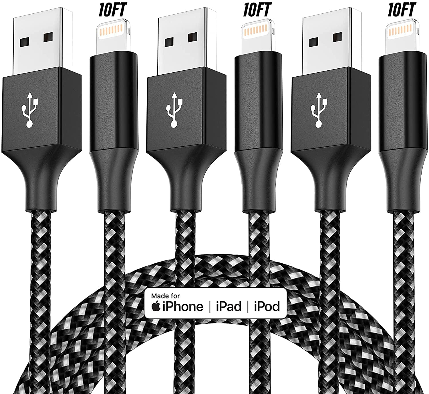 iPhone Charger Cable 6ft 3Pack White Cat MFi Certified Lightning Cable Nylon Braided Long iPhone USB Fast Charging Cord Compatible with iPhone13/12/12Pro/12ProMax/11/11Pro/XS MAX/XR/XS/X/8/7/Plus