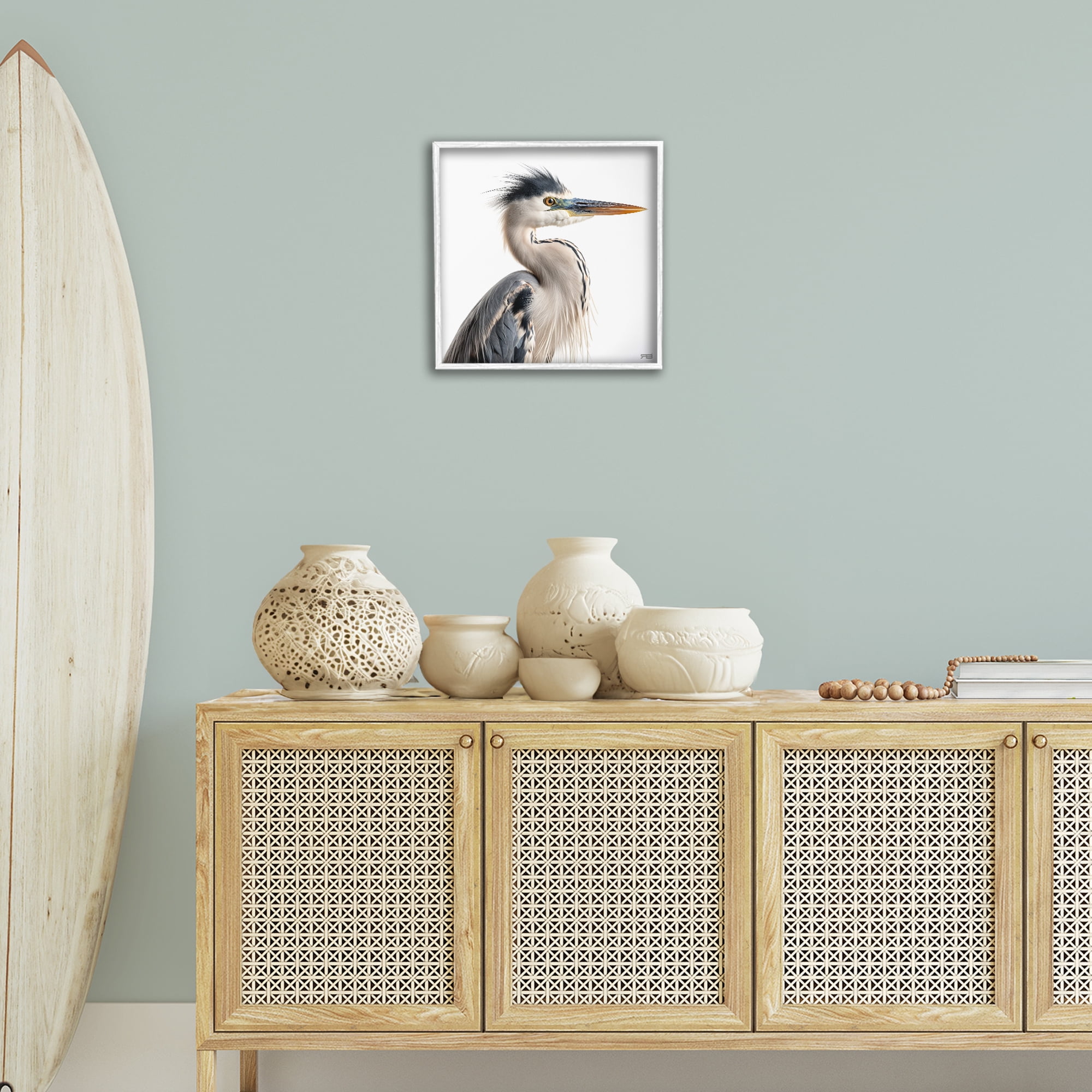 Stupell Industries Stoic Heron Looking Right Animals & Insects Painting White Framed Art Print Wall Art, 17 x 17