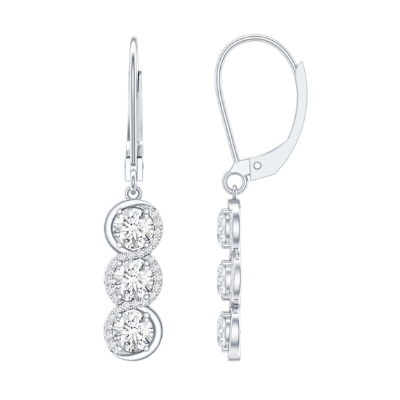 Rosec Jewels Lab Created Diamond Bar Earrings - 3 Stone Diamond Dangle Earrings Lever Back - EF-VS Quality, 10K White Gold