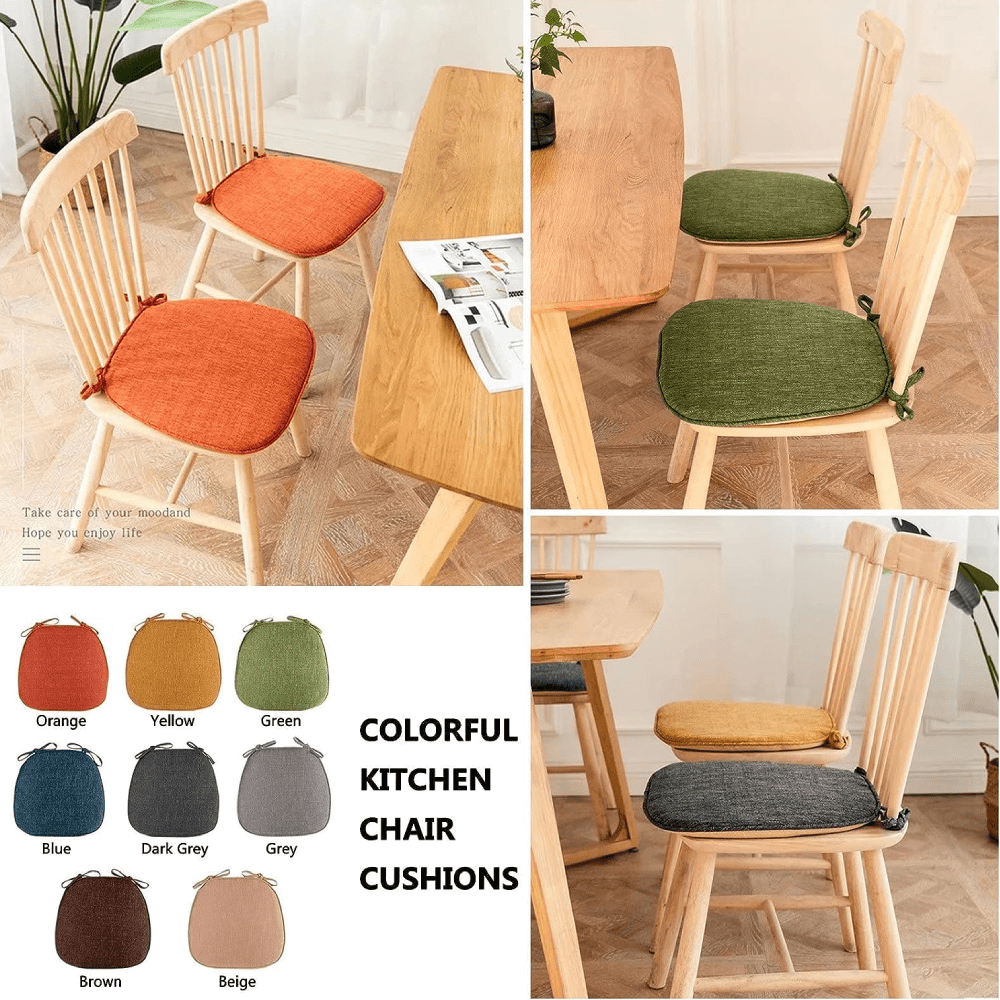 Tssuoun Chair Pads for Dining Chairs with Ties 4 Colors, Seat Cushions for Kitchen Chairs Farmhouse, Dining Room Chair Cushions Non Slip, Thick Washable Chair Cushion Pads Orange