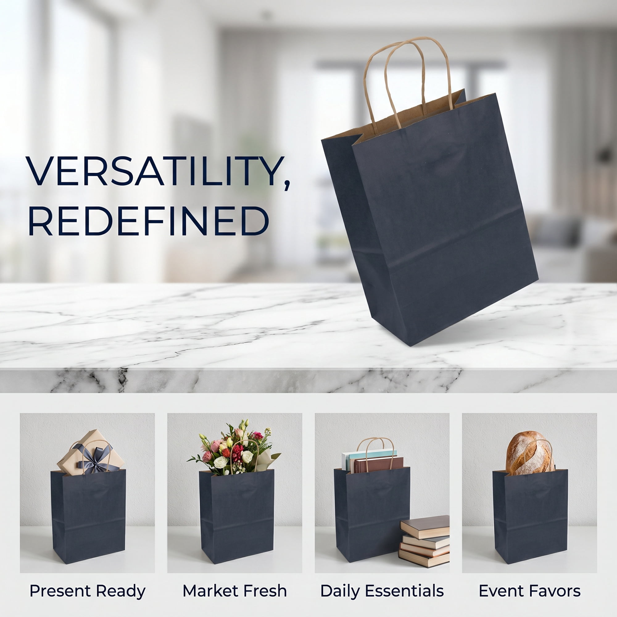 Unique Bargains 10Pcs Heavyweight Premium Gift Bags with Handles Blue 8.3" x 4.3" x 10.6"