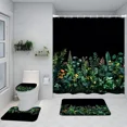 thumbnail image 4 of 4pcs Blue Green Plant Shower Curtain Set Leaf Flower Black and White Floral Bathroom Home Decor, 4 of 11