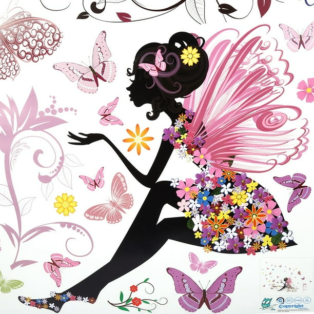 Fugacal PVC Wall Sticker Fairy Flower Butterfly Vinyl Art Decal Girl