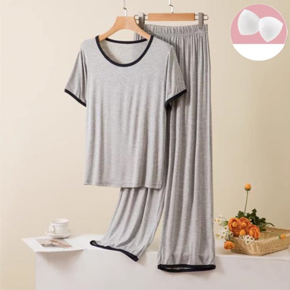 Lumistal Womens Pajama Sets Summer Crew Neck Short Sleeve Long Pants Pjs Lounge Set Casual Matching Sets Comfy Soft Pjs Set Women's Sleepwear M