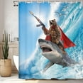 thumbnail image 7 of Funny Bear Shower Curtain, Cute Funcy Amusing Bear Riding Shark on Sea Ocean Shower Curtain Set, Blue Nautical Humorous Animal Waterproof Fabric Bathroom Curtain with Hooks, 7 of 7