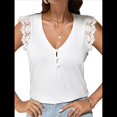 thumbnail image 2 of Camiseta de Mujer con Encaje de Guipur en Contraste y Medio Botón. Camiseta XXL, 2 of 6