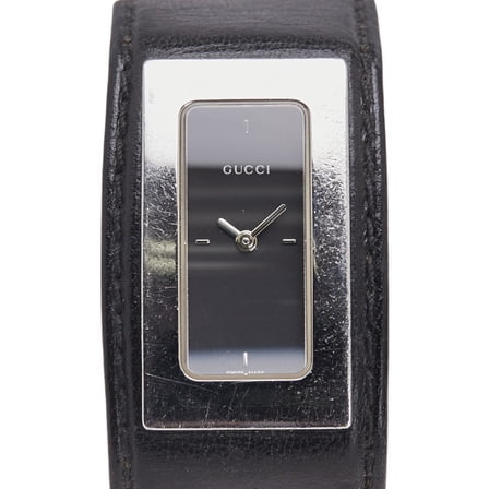 Pre-Owned Gucci Bangle Watch 7800S Quartz Black Dial Stainless Steel Leather Women's... (Good)