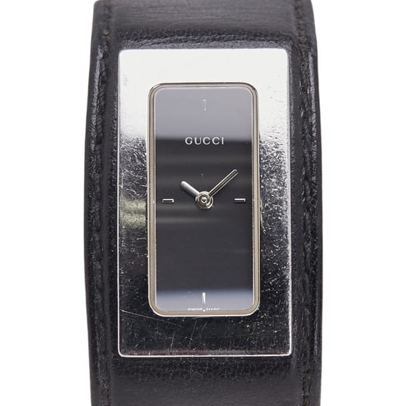 Pre-Owned Gucci Bangle Watch 7800S Quartz Black Dial Stainless Steel Leather Women's... (Good)