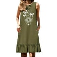 thumbnail image 2 of Dress for Women Summer Sun Moon Print Sleeveless Dress Pocket Pleated Boho Chic Army Green XXXL, 2 of 6