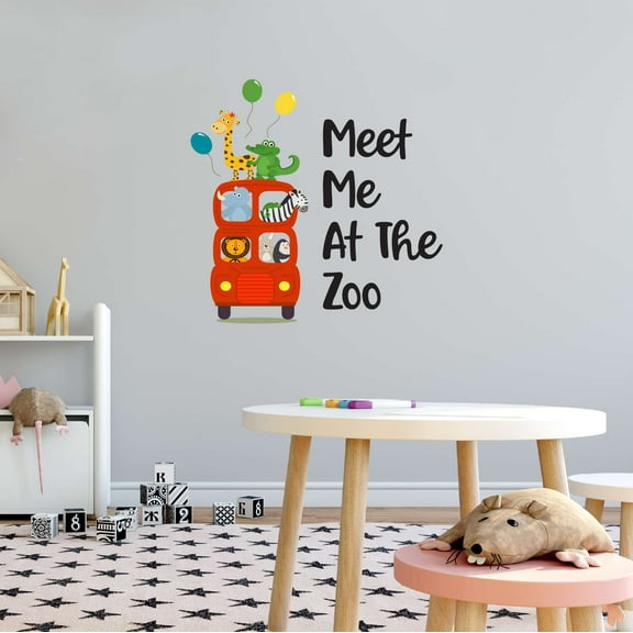 Meet Me At The Zoo Animals On Bus Zoo Africa Zebra Lion Safari Jungle Endangered Species Hippo Alligator Giraffe Tiger Wilderness Holiday Gift Ideas Bedroom Wall Decal Sticker - Size: 40 In X 40 In