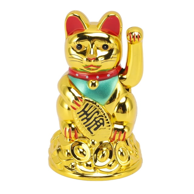Lucky Cat Ornament Hand Waving Plastic Electric Cat Sculpture for Home Decoration Gift Giving 4.5in Gold MLY45A