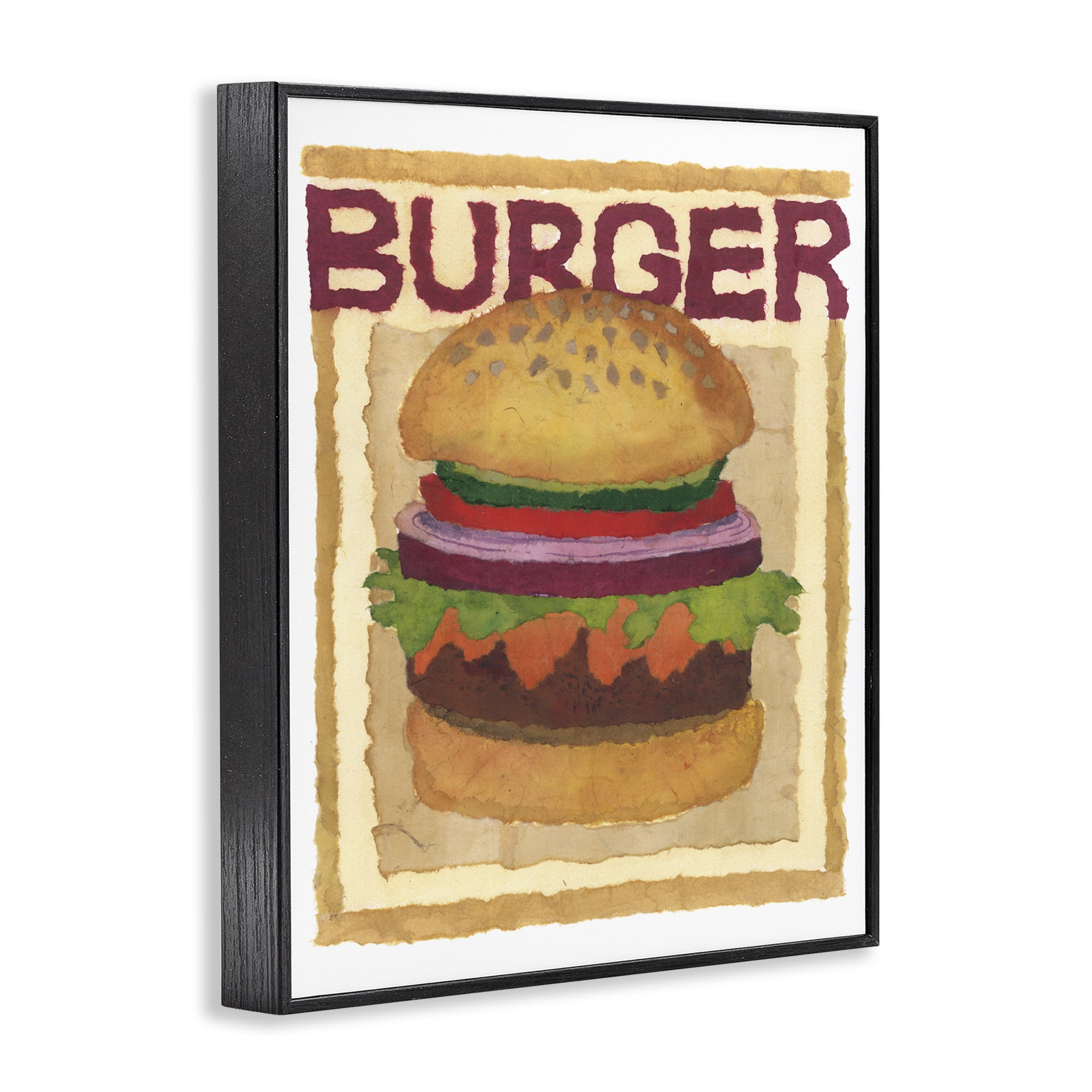 Stupell Industries Watercolor Style Burger Food & Beverage Painting Black Framed Art Print Wall Art, 24 x 30