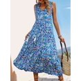 thumbnail image 5 of Women'S Maxi Dress Summer Sleeveless Bohemian Floral V Neck Tie Front Fringe Flowy Long Dress Vacation Beach Sundress Blue S, 5 of 8