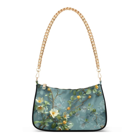 Ryvnso Birds and Beautiful Floral Womens Chain Shoulder Bag Tote Handbags Clutch Hobo Purse with Zipper for Travel