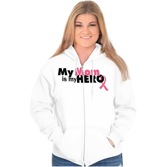 My Mom My Hero Breast Cancer Ribbon Zip Up Hoodie Men's Women's Brisco Brands S