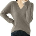 thumbnail image 2 of Sevevn Women's Solid Color Knitted Sweater Long Sleeved V-Neck Fashionable Top Coffee XL Christmas Deals, 2 of 7