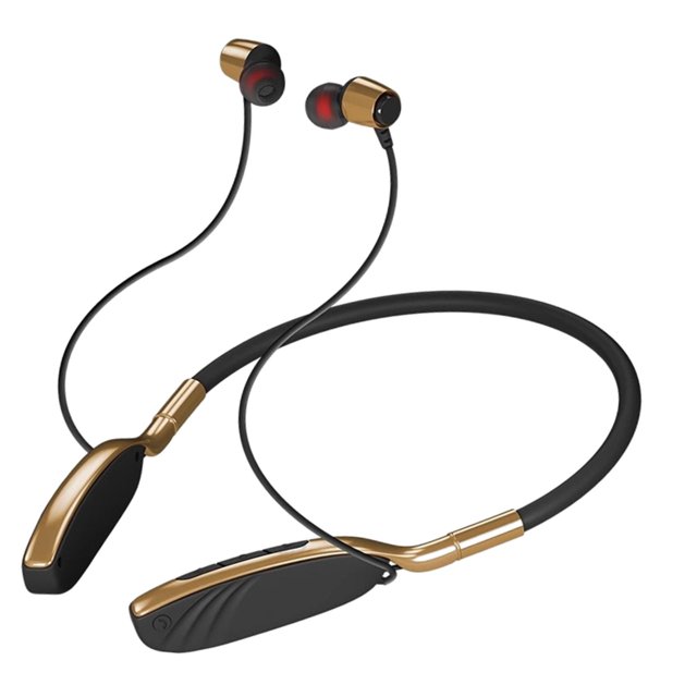 Auriculares Bluetooth con banda para el cuello, auriculares Bluetooth inalámbricos flexibles con micrófono para auriculares con cancelación de dorado Sunnimix auriculares bluetooth