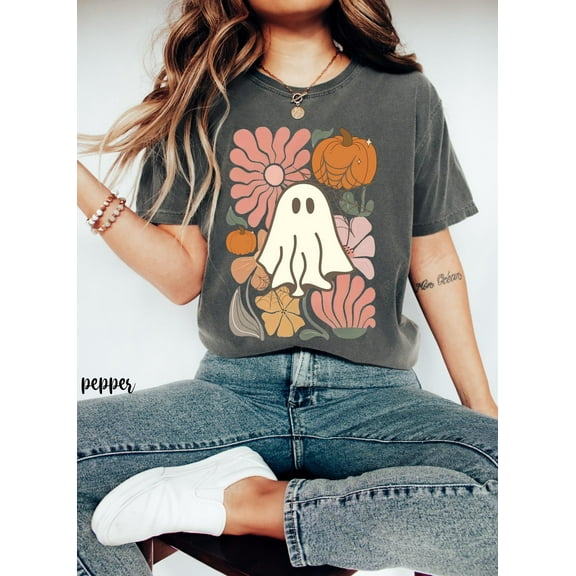 Floral Ghost Halloween Shirt, Pumpkin Fall Tee, Boho Spooky Season Shirt