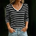 thumbnail image 5 of ShomPort Women's Tee Shirts Striped Casual Layer Tops 3/4 Sleeve Fitted Dressy V Neck Going Out Tops Summer Fall, 5 of 6