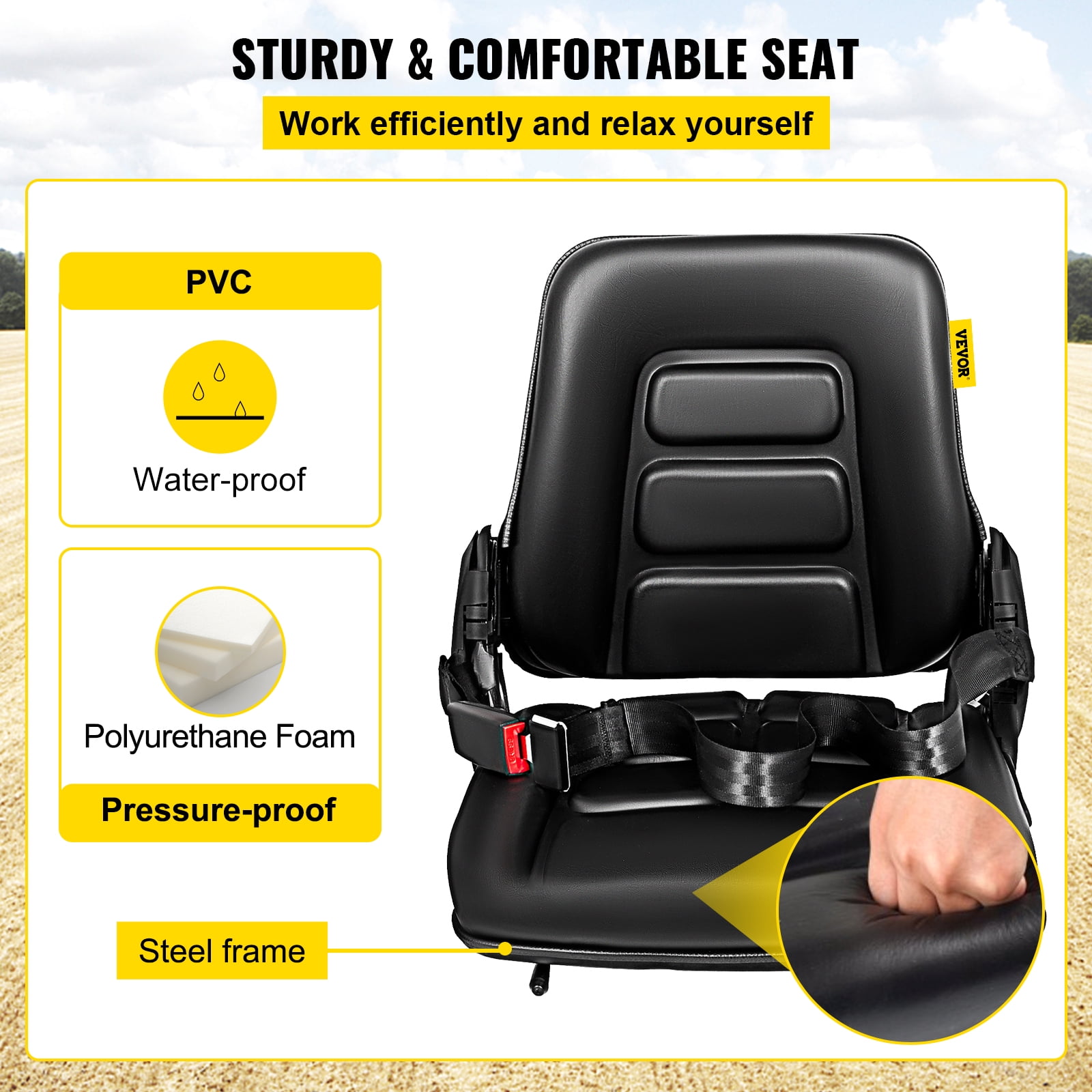 Universal Forklift Seat with Adjustable Back, for Tractor,Excavator Skid Loader Backhoe Dozer JOYDING