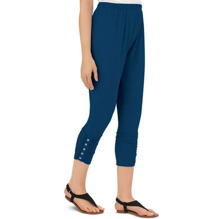 Women's Button Accent Cinched Capri Leggings for Pairing with Tunics & Tops, X-Large, (Best Tops For Leggings)