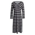thumbnail image 3 of Women's Striped Dresses Long Sleeve V Neck Tunic Split Long Casual Spring Fall Trendy Dress Gray,M, 3 of 5