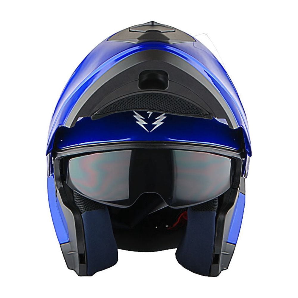 1Storm New Motorcycle Bike Modular Full Face Helmet Dual Visor Sun Shield Modular901 with LED Tail Light: Glossy Blue