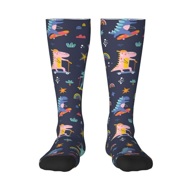 Balery Cartoon Dinosaur Scooter Sport Blue Calcetines novedosos Calcetines deportivos Calcetines hasta la rodilla Calcetines de algodón Calcetines originales y geniales