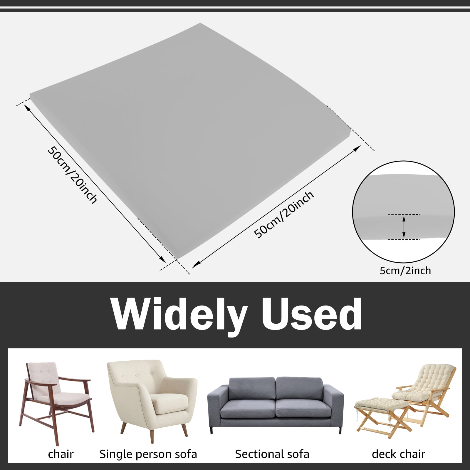 Dznils Sofa Couch Cushion Support for Sagging Seat, 20" x 20", Gray, Set of 3