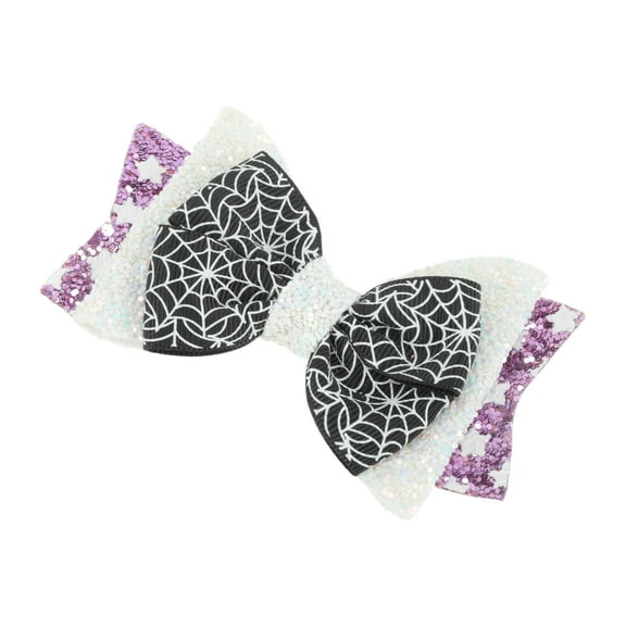Unique Bargains 1 Pc Duckbill Clip Halloween Bow Spiderweb Hair Clip for Women Black Purple