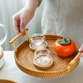 thumbnail image 2 of [] Breakfast Tray Basket with Handle  Hand-Woven Fruit Storage Basket Rattan Bread Serving Handcrafted Tray Wicker Basket Bread Fruit Food Breakfast Display 2pcs(L+S), 2 of 6