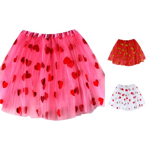 SUXIAN Girls Skirts Heart Prints Mesh Tutu Dance Performance Outfit For Toddler Kids Toddler Girl Skirts Pink 3-14 Years