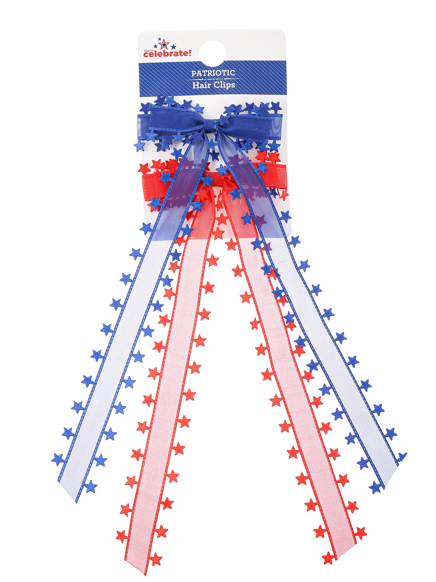 Way to Celebrate Americana Ribbon Hair Bow Clips, Red and Blue, 2 Pieces