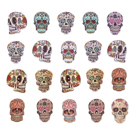 

NUOLUX 48pcs Natural Wooden Skull Button Handmade DIY Painted Buttons Clothing Accessories (Colorful Assorted Pattern)