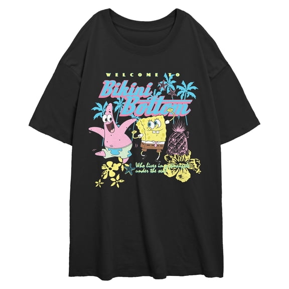 Junior's SpongeBob SquarePants Welcome to Bikini Bottom Floral Graphic T-Shirt