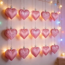 12Pcs Valentines Day Pink Decor Heart Ornaments Pink Heart Shaped Baubles Ornaments for Valentine's Day Hanging Decorations or Wedding Anniversary Party Supplies Home Tree