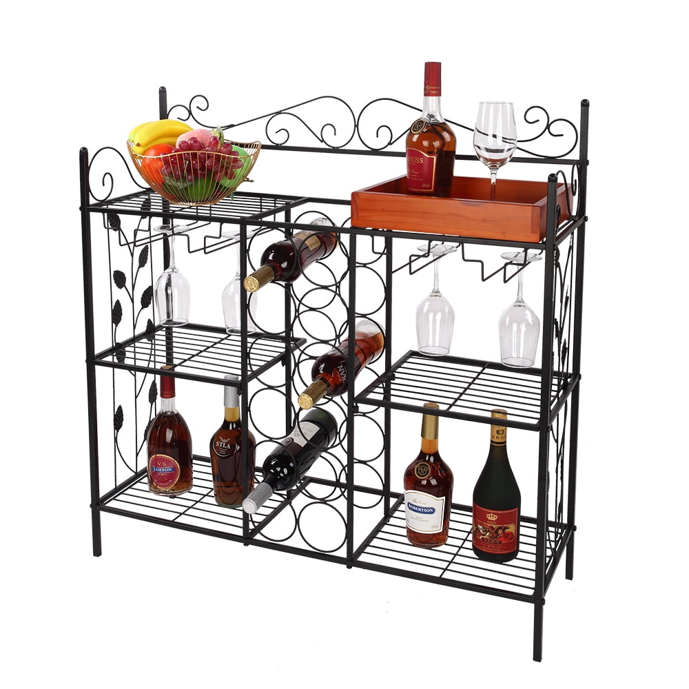 Kitchen Bakers Rack with Wine Rack, Metal Wine Storage Rack with 12